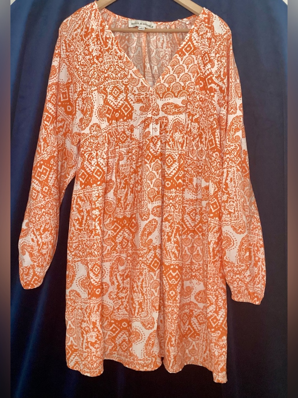 Emma & Michele Orange Paisley Boho Swing Dress - Size Large